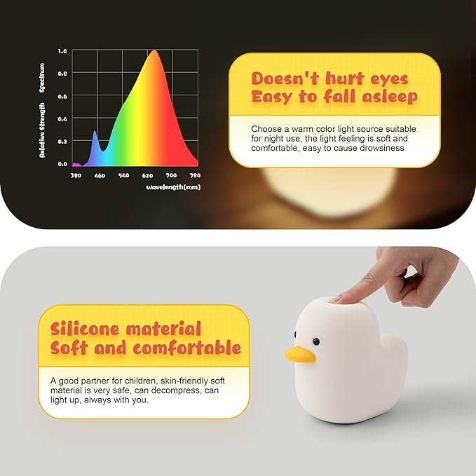 UNEEDE LED Benson Night Light, Cute Duck Animal Silicone Nursery Night Light Rechargeable Table Lamp Bedside Lamp with Touch Sensor for Baby Girls Women Bedrooms, Living Room