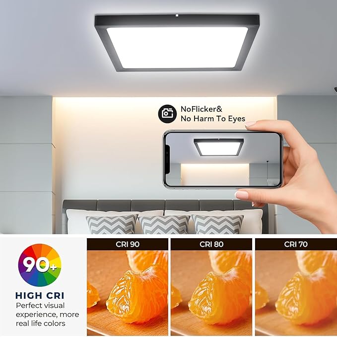 8Pack 12inch Square Black 3200LM LED Flush Mount Ceiling Light,28W White 6000K Slim Surface Mount Ceiling Light Fixture for Kitchen Bedroom Living Room