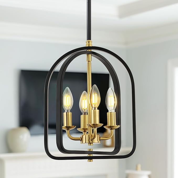 Beionxii 4-Light Farmhouse Entryway Light Fixture, 11" Pendant Lights Kitchen Island, Farmhouse Industrial Pendant Lights Kitchen Island with Rods for Kitchen Dining Room Entryway Stairway, BX-PL04BKG