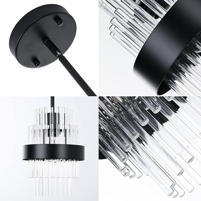 Pendant Light Fixtures, 7inch Modern Glass Pendant Lights, Matte Black Kitchen Island Lighting, Height Adjustable Pendant Lighting (Matte Black, 1 Pack)
