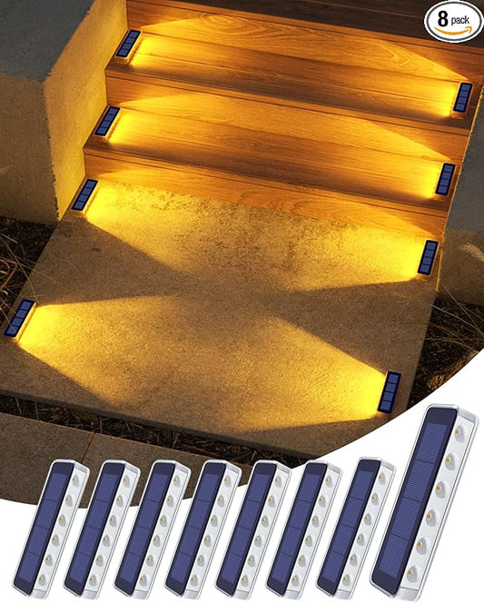 DetarZinLED Solar Step Lights for Outside,8 Pack Solar Stair Lights Outdoor Waterproof,Warm White Deck Light Solar Powered Waterproof for Steps,Stairs,Walkway,Sidewalk,Patio,Pathway