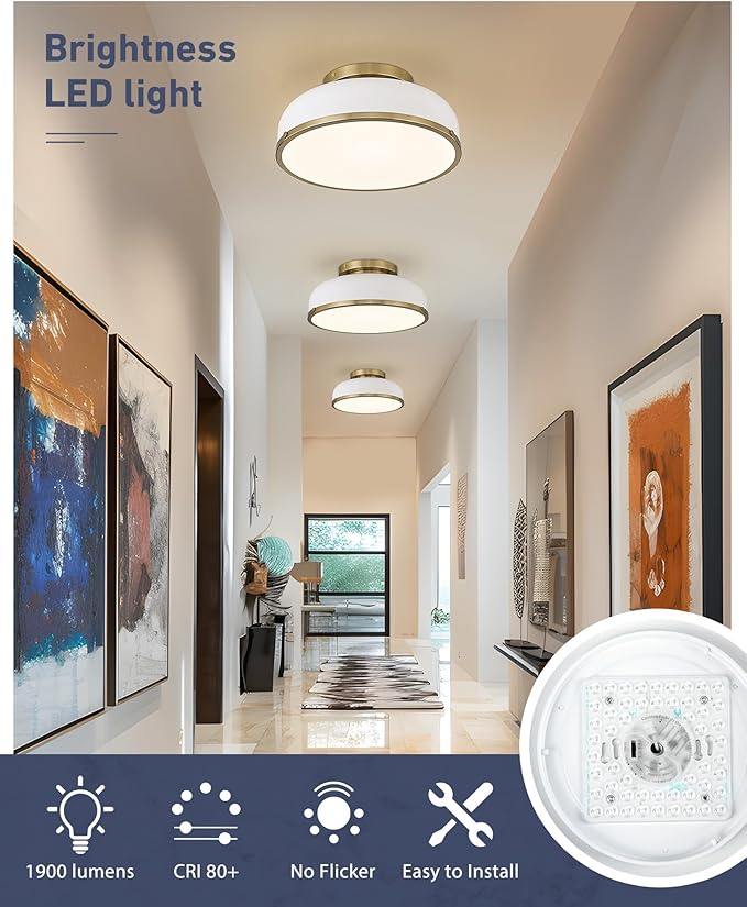 kudos Ceiling Light, 12-inch LED Flush Mount Ceiling Light, White and Gold Finish, 24W/1100lm Light Fixtures Ceiling Mount for Living Room,Hallway, 3000K/3700K/4500K/5100K/6000K Adjustbale, KDCL15-WT