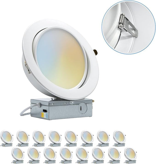 PROCURU [16-Pack] 6-Inch Gimbal Heavy Duty 12W (7" Trim) LED 2700K-6000K 5CCT, Adjustable, Rotate & Swivel Ultra-Thin Recessed Ceiling Downlight, Dimmable, AirTight IC Rated (VGB6-5W3-16P)