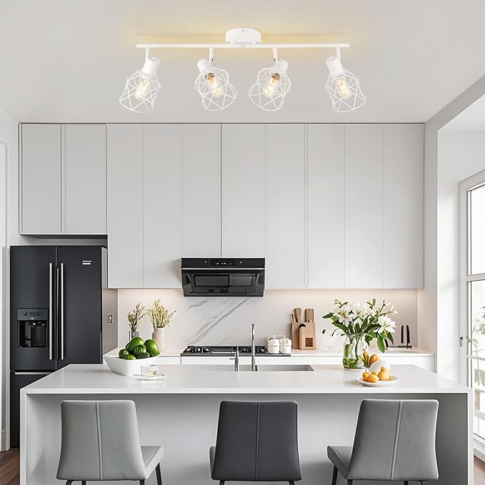 WILON Track Lighting Fixtures, Flush Mount Ceiling Spot Lights Modern Dining Room 4 Light Fixture 4 Way Track Light White Kitchen Rotatable Spotlight for Entryway Living Room