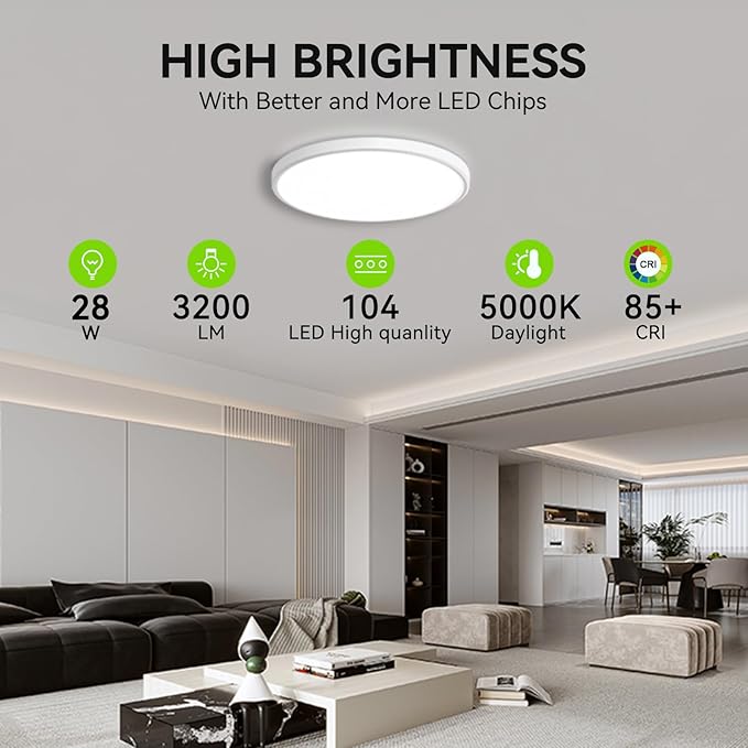 MODERN 28W 3200lm LED Flush Mount Ceiling Light, Super Slim 12 inch LED Ceiling Light, 5000K Daylight LED Ceiling Light for Bedroom, Living Room, Dining Room,Garage and Office… (5000K-8 Pack(White))