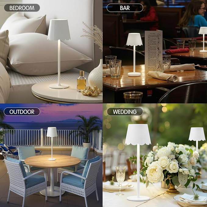 Pickmesh 1 Pack Scalloped Touch Cordless Table Lamp Rechargeable 4000mAh Battery 3 Color Stepless Dimmable Portable LED Desk Light for Mahjong Gift Bedroom Wedding Bars Outdoor Party Home Décor(White)