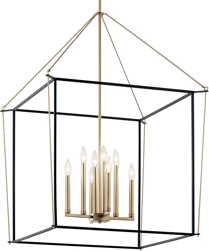 Kichler Eisley 8-Light Foyer Pendant, Soft Modern Light in Champagne Bronze and Black, Sloped Ceiling Compatible, for Foyer (40.25" x 28.25" x 28.25"), 52628CPZ