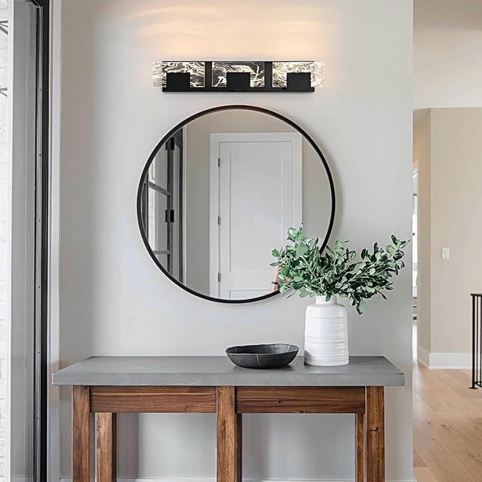LED Bathroom Vanity Light: 24in Matte Black Acrylic Modern Lighting Fixtures - 3-Light Contemporary Smoke Design Wall Lights Fixture Over Mirror 3000K