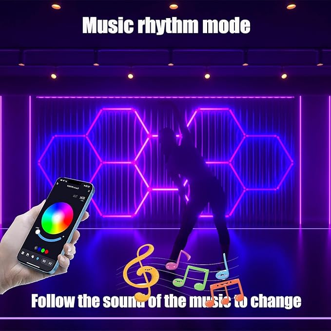 25Pack RGB 5 Hexagon LED Garage/Wall Lights, RGB 358 Kinds of Changes Dimmable Speed-Adjustable DIY Color-Changing Lights