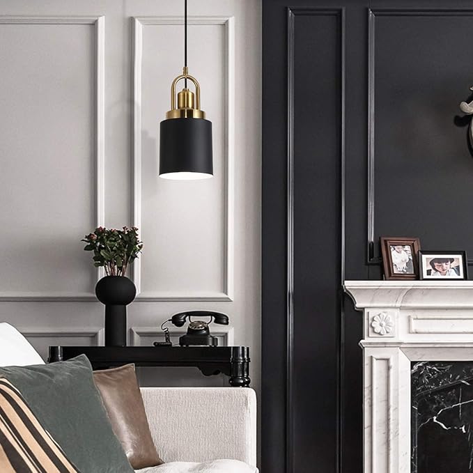 Modern Cylindrical Chandelier Black Hanging Light, Diameter 5.11 "for Kitchen Island, Kitchen Sink, Dining Room, Bedroom, Corridor