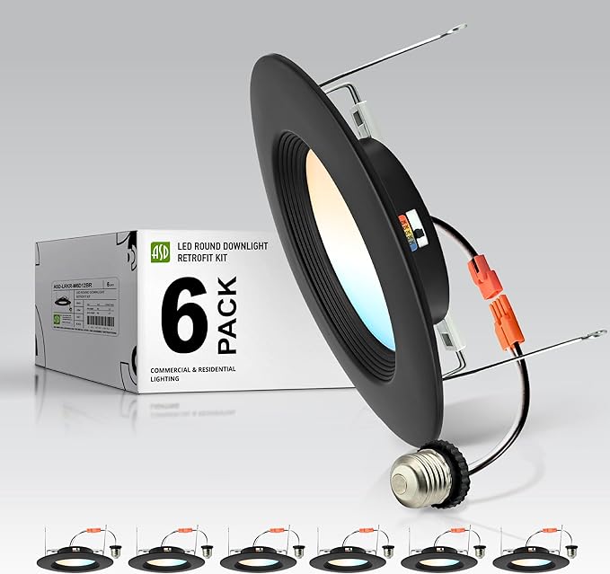 ASD 6 Pack Black Retrofit LED Recessed Lighting 6 Inch - 12W 2700K-5000K 1078LM Can Lights for Ceiling 6 Inch, Dimmable Black Recessed Lights, Baffle Trim Wet Rated Wafer Lights, ETL, Energy Star