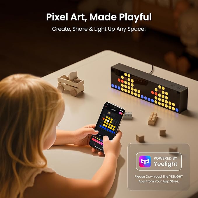 YEELIGHT LED Smart Lamp, 16M Colors Option Pixel Cube Smart Table Lamp, Music Sync RGB+IC Display for Clock/Emoji, Works with Alexa & Matter, 2.4GHz WiFi, Desk Lighting for Gaming, Kids Room, Bedroom