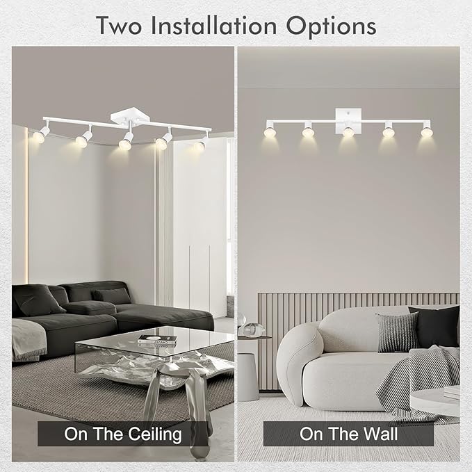 BoostArea 5 Light Track Lighting Fixtures Ceiling, Matte White Kichen Track Lighting, Rotatable Light Heads, Adjustable Modern Directional Ceiling Light for Kitchen,No Bulbs