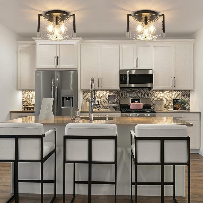 Black Flush Mount Ceiling Light Fixture, Modern Entryway Light Fixture Ceiling Mount, Close to Ceiling Light Fixtures, Kitchen Lighting Fixtures Ceiling Lights for Bedroom Bathroom Hallway Dining Room