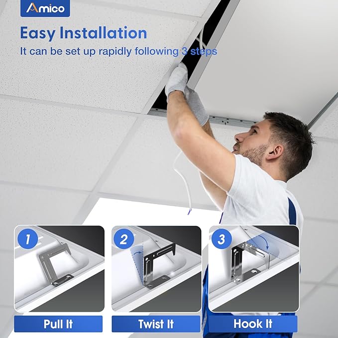 Amico 72 Pack 2x4 LED Flat Panel Light Fixture, 6250 LM, 4000K/5000K/6500K, 30W/40W/50W, Dimmable 0-10V, LED Drop Ceiling Lights for Office Commercial Use, Dustproof ETL Listed, FCC, DLC