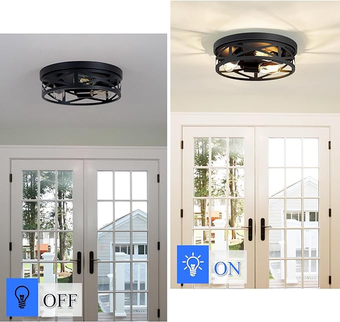 Flush Mount Ceiling Light Fixture,3-Light Ceiling Light Fixture,Black Hallway Light Fixtures Ceiling,Light Fixtures Ceiling Mount for Kitchen,Farmhouse,Hall,Bedroom,Bathroom (1 Pack)