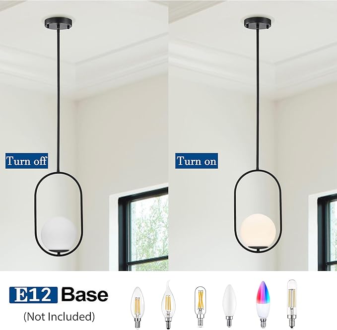 Matte Black Globe Pendant Light – 5.9" Glass Shade Mid Century Modern Hanging Light Fixture, Hardwired Ceiling Pendant for Kitchen Island, Hallway, Entryway, Bathroom, Closet