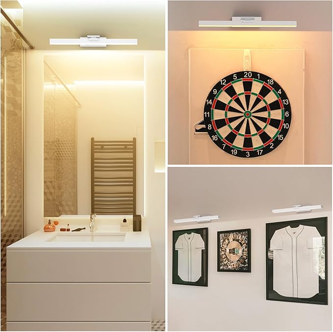 PESUTEN Picture Light Battery Operated, 16in Wireless Art Light for Paintings CCT Dimmable Recharging Battery Picture Light with Remote Control for Gallery Dartboard Art Bedroom Bathroom White