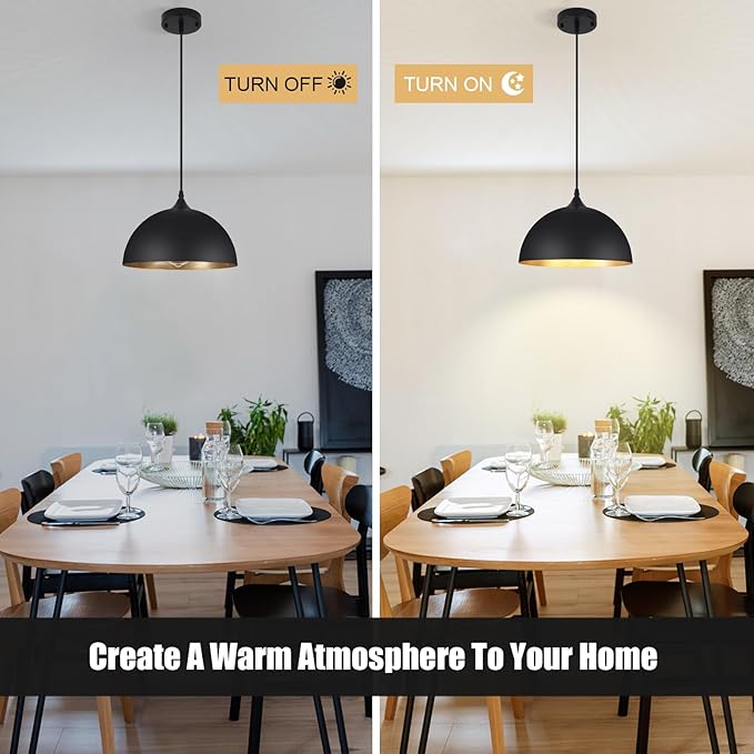 3 Pack Black Pendant Lights Kitchen Island 11.8" Modern Dome Pendant Light Fixtures Farmhouse Hanging Ceiling Light Fixture for Dining Room Foyer Hallway Bar Cafe Sink