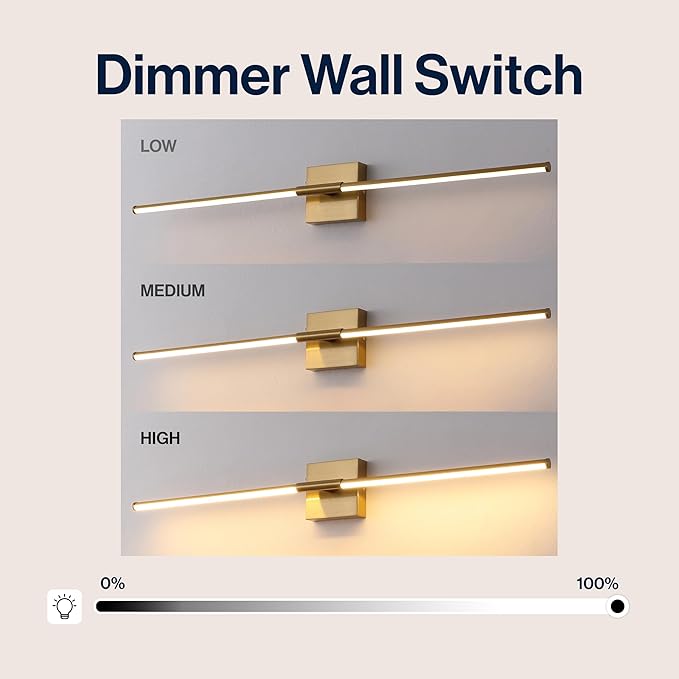 JONATHAN Y 32" Brass Gold Modern Dimmable Integrated LED Wall Sconce, Minimalist Adjustable Metal Vanity Light for Bathroom Mirror, Bedroom, Hallway, 3000K, ETL Listed (JYL7040B)