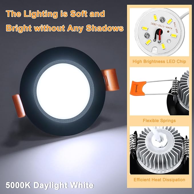 YGS-Tech 2 Inch LED Recessed Lighting, Dimmable Downlight 3W(35W Halogen Equivalent), CRI80, 5000K Daylight White Ceiling Light with LED Driver (10 Pack)