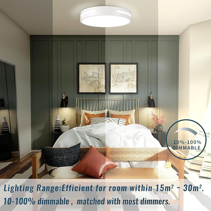 LED Ceiling Light Flush Mount 24W, White Bedroom Light Fixture Ceiling Mount Dimmable, 12 inch Close to Ceiling Light Fixture 5CCT for Kitchen, Bathroom, Living Room