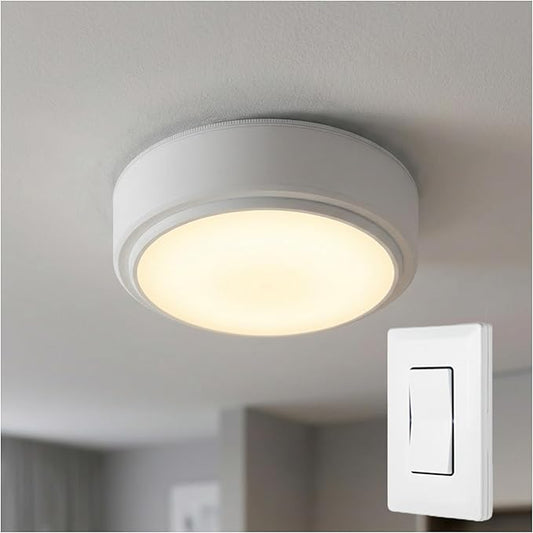 Energizer LED Ceiling Light Fixture, Battery Operated, Wireless Wall Switch Remote, 200 Lumens, Ceiling Light No Electricity, Perfect for Closets, Laundry Room, Garage, and More, 47485-T2