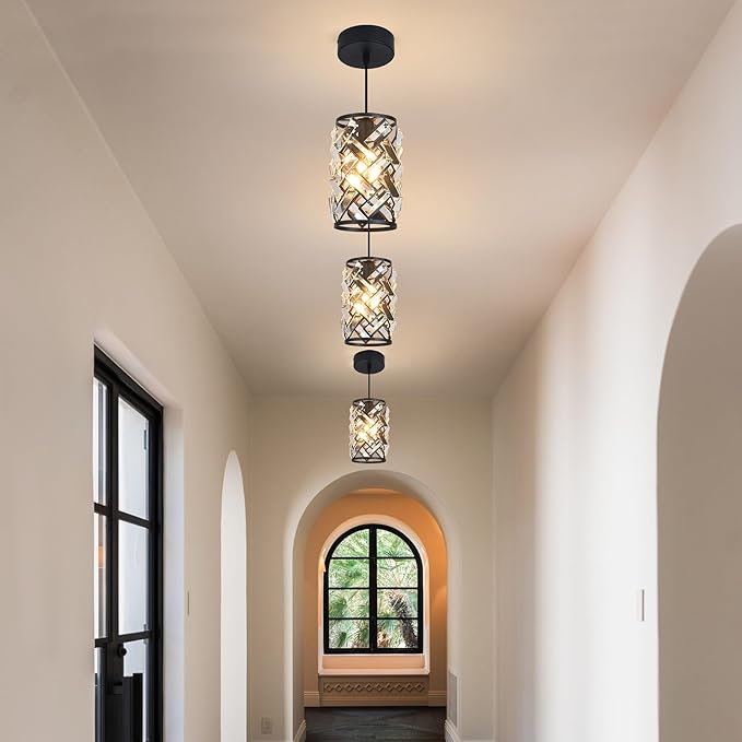 3 Pack Black Pendant Lights Kitchen Island, Kitchen Island Dining Room Light Pendant Lighting Fixtures High end Crystal Chandelier Over Island Table Modern Hanging Light for Bar Dining Room