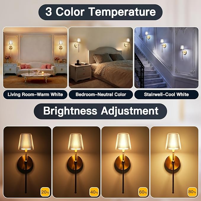 TaoFiaCo Battery Operated Wall Sconces Set of 2, Wireless Wall Sconce with Remote Dimmable Timer, Rechargeable 5200mAh, Cordless Wall Light Gold for Bedroom Living Room, Hallway, Light Decor