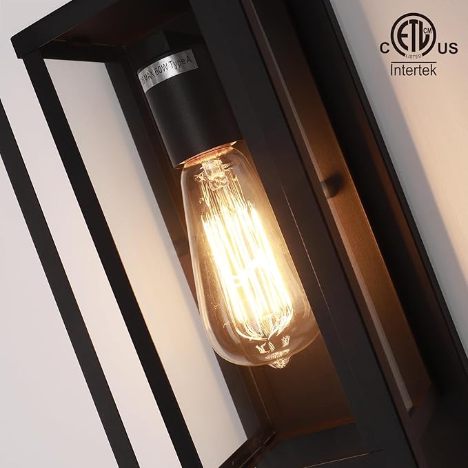 mirrea 14" Classic Outdoor Wall Sconce 1 Light in Matte Black Rectangular Metal Frame and Clear Glass Shade Waterproof Porch Light Patio Light