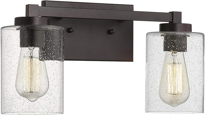 Beionxii 2 Light Bathroom Vanity Lights, Vintage Wall Sconce Oil Rubbed Bronze with Clear Seeded Glass 16" W x 8.75" H - MB9002-2