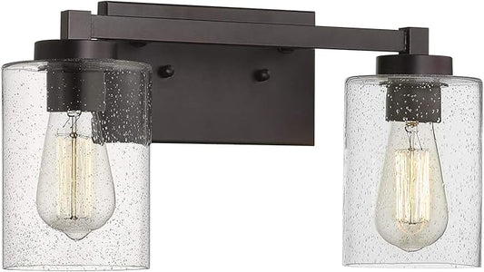 Beionxii 2 Light Bathroom Vanity Lights, Vintage Wall Sconce Oil Rubbed Bronze with Clear Seeded Glass 16" W x 8.75" H - MB9002-2