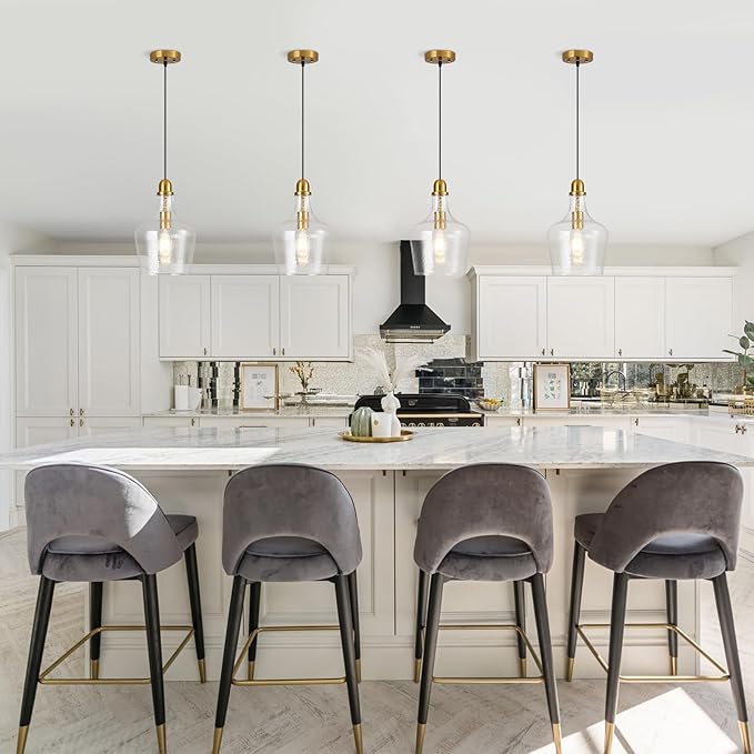 Glass Pendant Light Modern Brass 1 Light Single Dome Pendant Lighting Fixtures for Kitchen Island Dining Room Hallway, Dia 9 Inch, E26, UL Listed