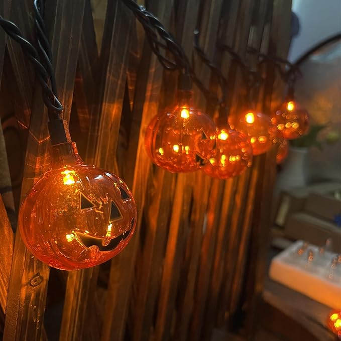Abeja Pumpkin String Lights, 8.5Ft Halloween String Lights with 10 Smiling Jack O Pumpkins Lights, Plug in Outdoor Orange Pumpkin Decoration Lights for Halloween Party Holiday Decor