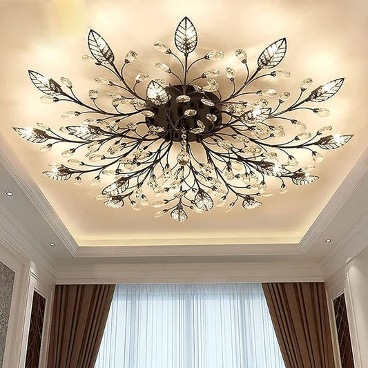 Modern Crystal Ceiling Light Fixture,Semi Flush Mount Chandeliers,Crystal Leaf Ceiling Light, Chandeliers for Dining Room,Living Room,Bedroom
