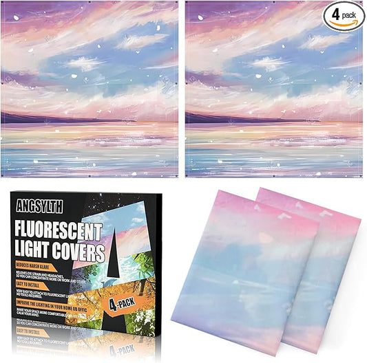 ANGSYLTH 2 x 2 Feet Fluorescent Light Covers - 4 Pcs Covers for Ceiling Lights, Magnetic Light Filters for Classroom, Office, Hospitals, Home (Sunset Glow)