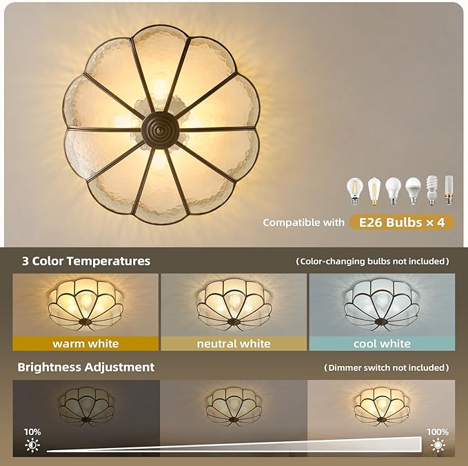 Vintage Black Glass Ceiling Light - Large 17.7 in Bronze Mid Century Flush Mount Lighting Fixtures - Art Deco Antique Modern Lamps for Hallway Bedroom Kitchen Entryway Farmhouse Bathroom Hall Laundry
