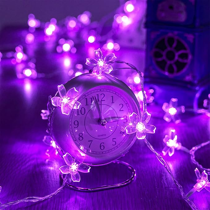 Battery/USB Operated 9.8ft 30LED Purple Cherry Blossom Flower String Lights | Cute Fairy Lights For Bedroom, Valentine'S Day, Christmas, Easter, Wedding, Party, Birthday Indoor Outdoor Romantic Decor