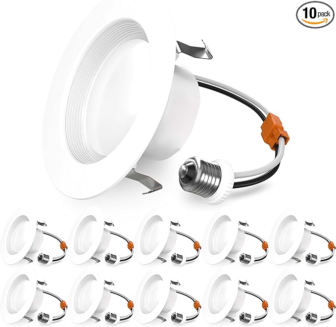Sunco 10 Pack Retrofit LED Recessed Lighting 4 Inch, 3000K Warm White, Dimmable Can Lights, Baffle Trim, 11W=60W, 660 LM, Damp Rated - ETL.