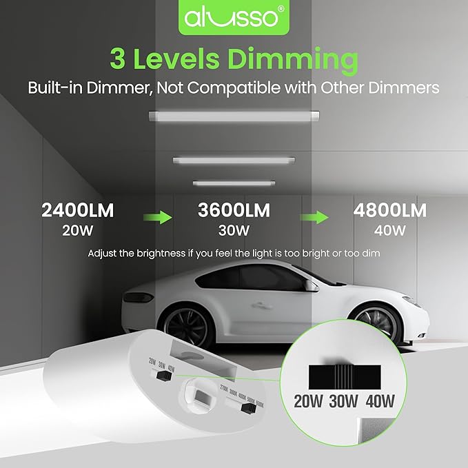 ALUSSO® LED Shop Lights 4FT for Garage, 4800LM Super Bright, Adjustable 2700K-6500K Color Temperature, 120V, Warm to Cool Daylight Linkable Shop Lights for Workshop/Basement, ETL Listed, 2 Pack