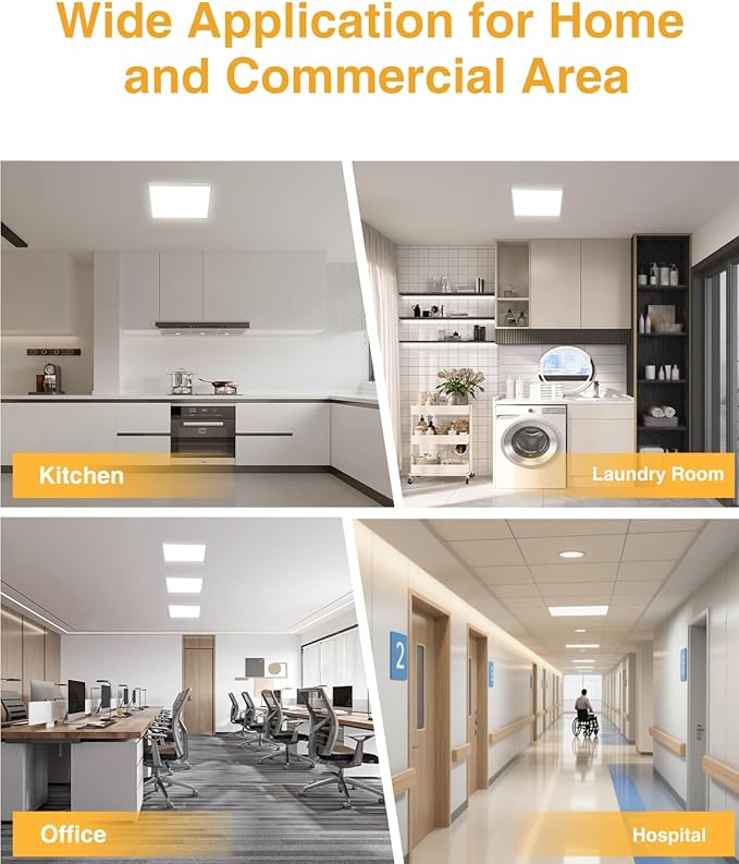 2x2 LED Flat Panel Light, Drop Ceiling Lights Fixture, Selectable Features, 20W/25W/30W/35W/40W, 3000K/3500K/4000K/5000K/6500K, Dimmable (0-10V), for Office Kitchen, ETL Listed (2x2FT-6Pack)