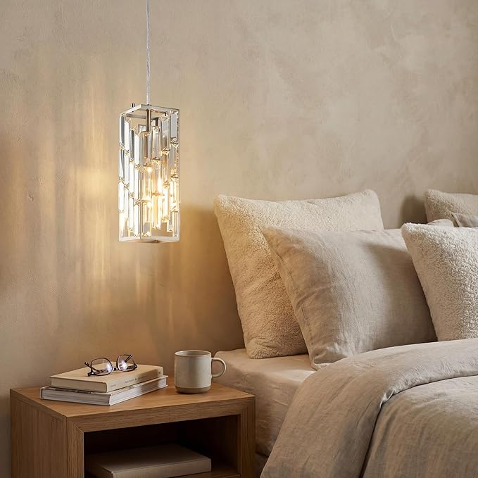 Brushed Nickel Pendant Lighting Modern Pendant Light, Mini Crystal Chandeliers,Adjustable Pendant Light Fixture for Kitchen Island Dinning Room Bedroom (1 Pack)