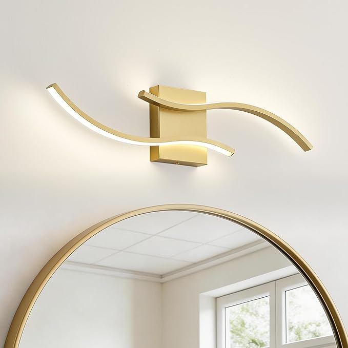 KARTOOSH 1 Pack Gold Light Fixture Hardwired Bathroom Vanity Lights Fixtures Over Mirror 23.6 Inch 3CCT Dimmable Modern Wall Lights for Mirror Kitchen Living Room Cabinet Porch Hallway