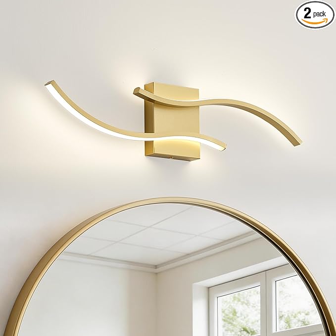 KARTOOSH 2 Pack Gold Light Fixture Hardwired Bathroom Vanity Lights Fixtures Over Mirror 23.6 Inch 3CCT Dimmable Modern Wall Lights for Mirror Kitchen Living Room Cabinet Porch Hallway