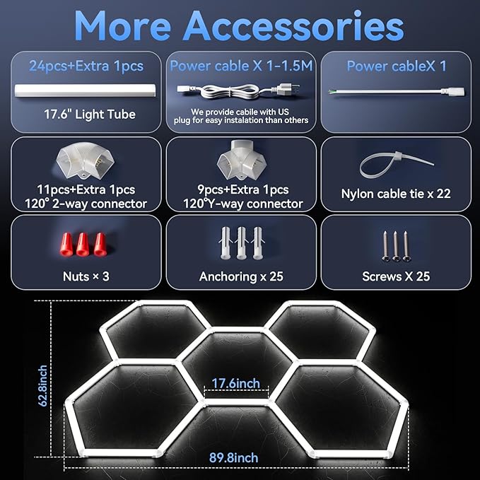 LZHOME Hexagon 5000K LED Garage Lights: 25 Pack Updated 1.31-inch Wider Size, 26300LM Super Bright Hex Lighting Ceiling LED Shop Light for Garage, Car Detailing, Workshop, Warehouse, Gym, Basement