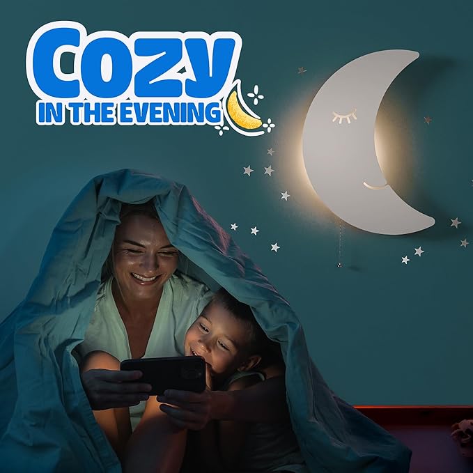 Tip perk Moon Lamp for Baby Nursery - Floating Moon Wall Lamp for Nursery | Cute Floating Moon Lamp for Kids Bedroom | Battery-Operated Hanging Night Lights | Cordless Moon Lights for Bedroom