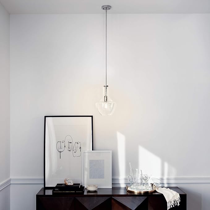 Kichler Everly 15.25" Kitchen Bell Pendant in Chrome, 1-Light Clear Glass Pendant Light, (15.25" H x 10.5" W), 42141CHCLR