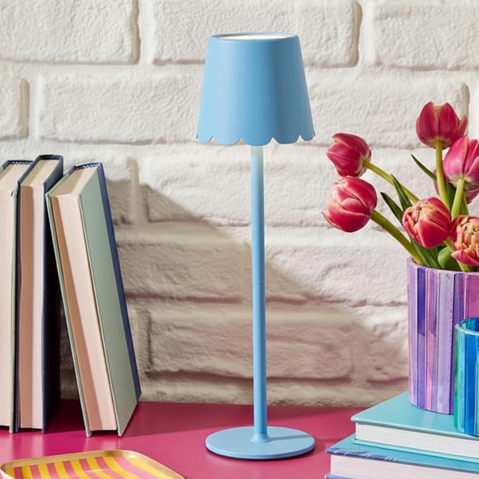 Pickmesh 1 Pack Scalloped Touch Cordless Table Lamp Rechargeable 4000mah Battery 3 Color Stepless Dimmable Portable LED Desk Light for Mahjong Gift Bedroom Wedding Bars Outdoor Party Home Decor(Blue)