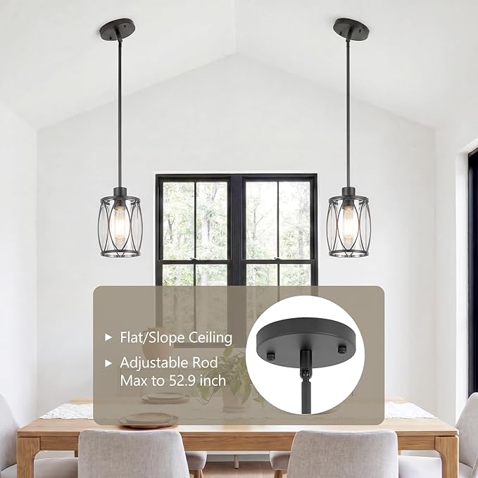 Glass Pendant Lights Kitchen Island Black Pendant Light Fixtures Adjustable Modern Mini Hanging Light with Clear Glass for Sink Dining Room Foyer Entryway Bar, 1 Pack