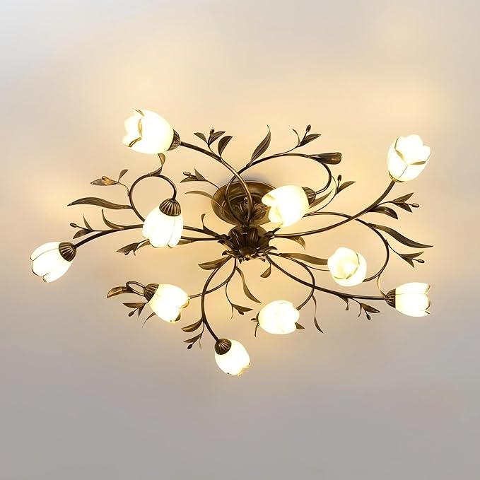 39.5 Inch 10-Lights Branch Shaped Creative Retro Style Flower Vine Ceiling Light Fixtures for Living Room, Bedroom, Kitchen, Study Room